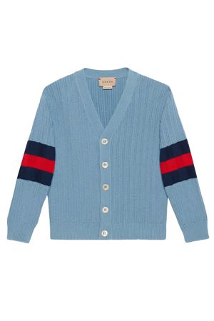 Cardigan azzurro in cotone a costine GUCCI KIDS | 764115XKDRX4711